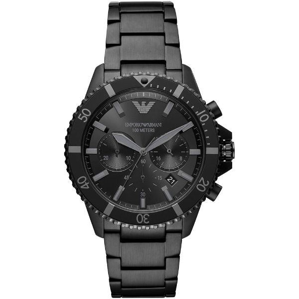 EMPORIO ARMANI Diver Black Stainless Steel Black Dial Chronograph Quartz Watch for Gents - AR11363