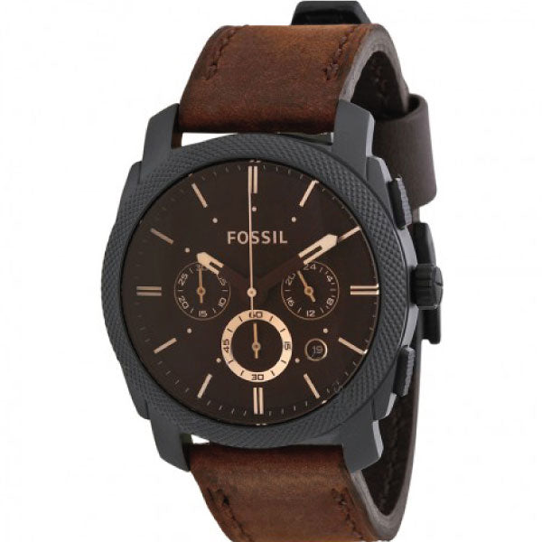 Fossil Machine Brown Leather Strap Brown Dial Chronograph Quartz Watch for Gents - FS4656