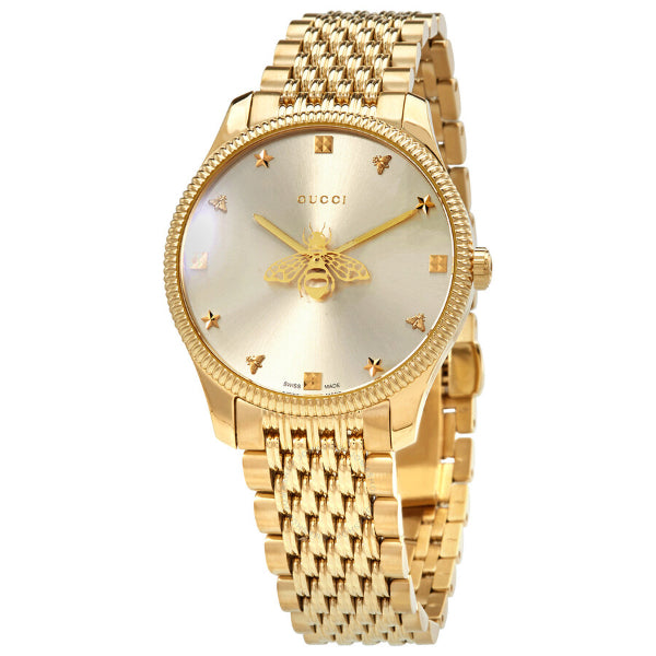 Gucci G-Timeless Gold Stainless Steel Silver Dial Quartz Watch for Ladies- YA1264155