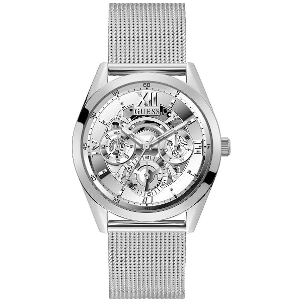 Guess Tailor Silver Mesh Bracelet Silver Dial Quartz Watch for Gents - GW0368G1