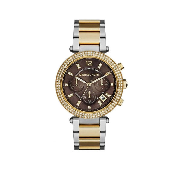 Michael Kors Parker Two-Tone Stainless Steel Brown Dial Chronograph Quartz Watch for Ladies - MK6118