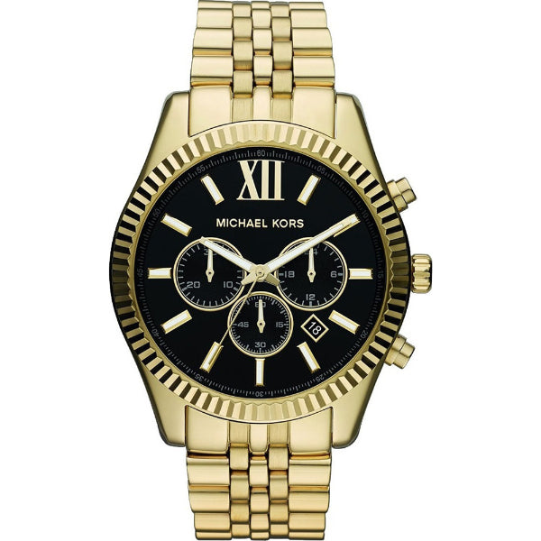 Michael Kors Lexington Gold Stainless Steel Black Dial Chronograph Quartz Watch for Gents - MK8286