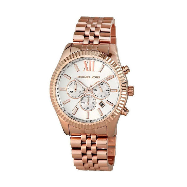 Michael Kors Lexington Yellow Gold Stainless Steel Dial Chronograph Quartz Watch for Ladies - MK8313