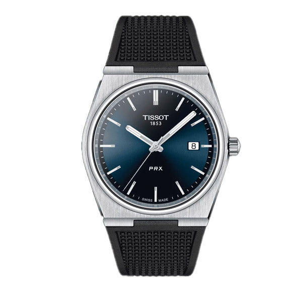 Tissot PRX Blue Silicone Strap Black Dial Quartz Watch for Gents - T137.410.17.041.00