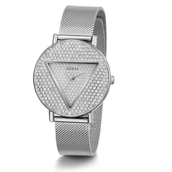 Guess Iconic Silver Mesh Bracelet Silver Dial Quartz Watch for Ladies - GW0477L1