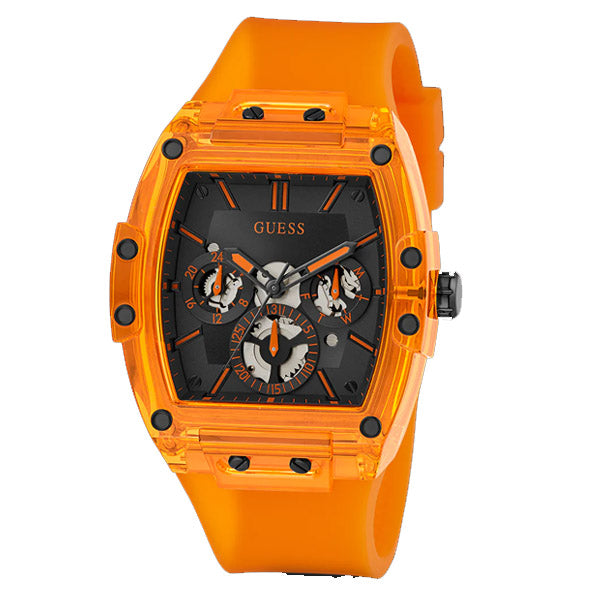 Guess Phoenix Orange Silicone Strap Black Dial Quartz Watch for Gents - GW0203G10