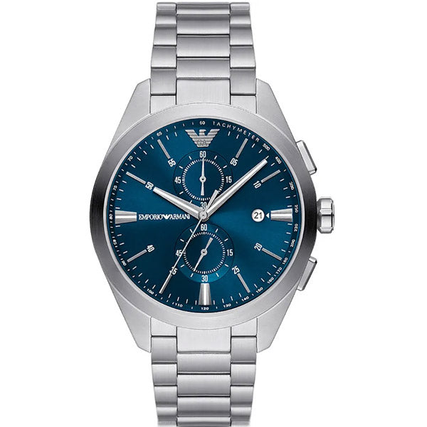 Emporio Armani Claudio Silver Stainless Steel Blue Dial Chronograph Quartz Watch for Gents - AR11541