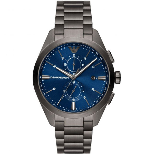 Emporio Armani Claudio Gunmetal Stainless Steel Blue Dial Chronograph Quartz Watch for Gents - AR11481