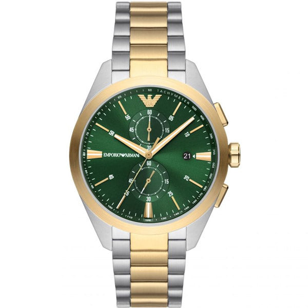 Emporio Armani Claudio Two-tone Stainless Steel Green Dial Chronograph Quartz Watch for Gents - AR11511