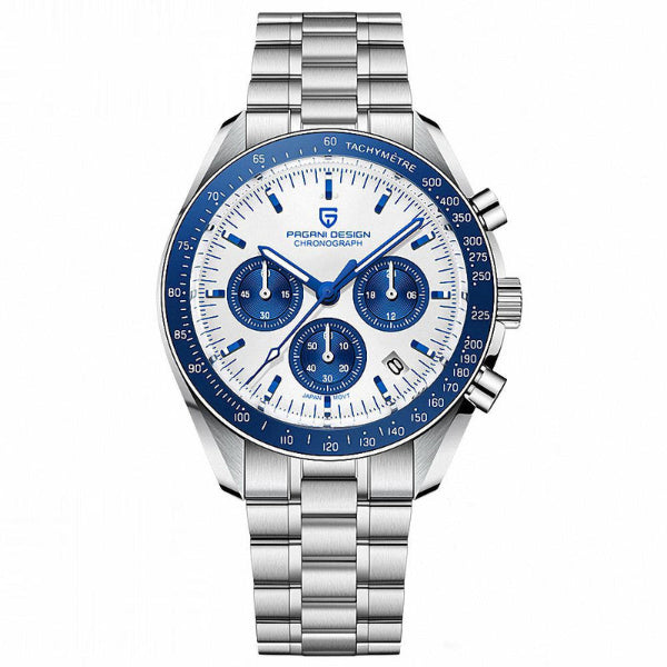 Pagani Design Silver Stainless Steel White Dial Chronograph Quartz Watch for Gents - PD1701