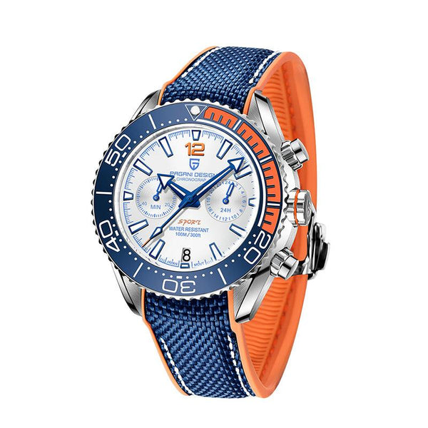 Pagani Design Blue Rubber White Dial Chronograph Quartz Watch for Gents - PD1711