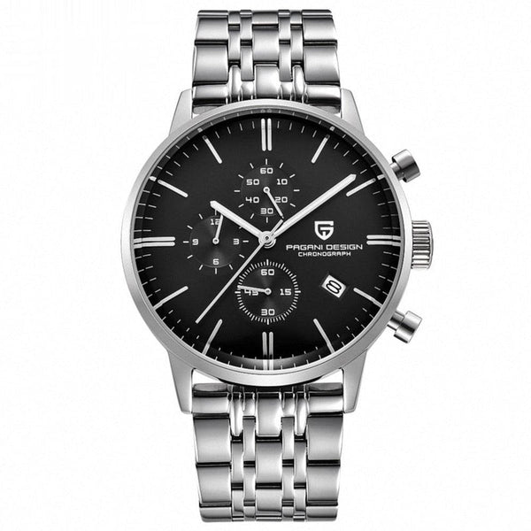 Pagani Design Silver Stainless Steel Black Dial Chronograph Quartz Watch for Gents - PD2720K