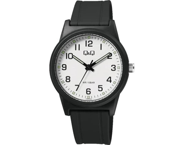 Q&Q Black Silicone Strap White Dial Quartz Unisex Watch - VR35J028Y