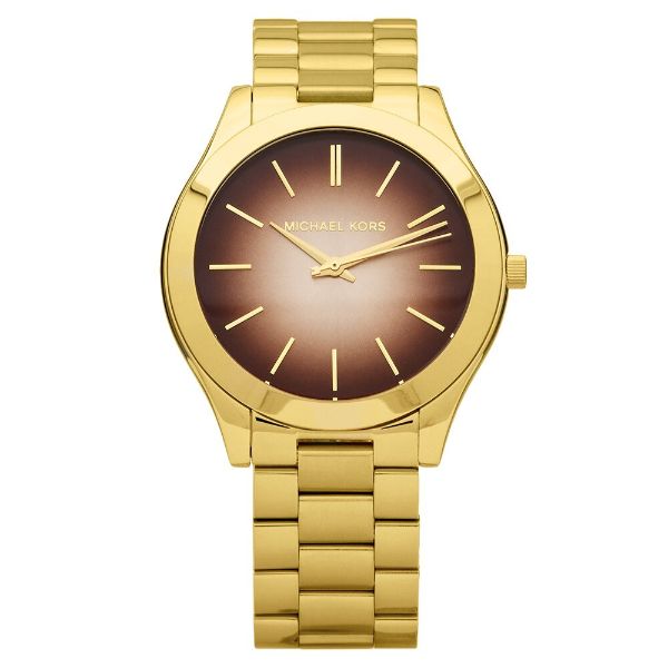 Michael Kors Runway Gold Stainless Steel Brown Dial Quartz Unisex Watch - MK-3381