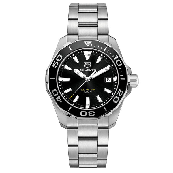 Tag Heuer Aquaracer Silver Stainless Steel Black Dial Quartz Watch for Gents - WAY111ABA0928