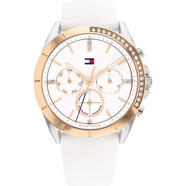 Tommy Hilfiger Kennedy White Silicone Strap White Dial Chronograph Quartz Watch for Ladies - 1782388
