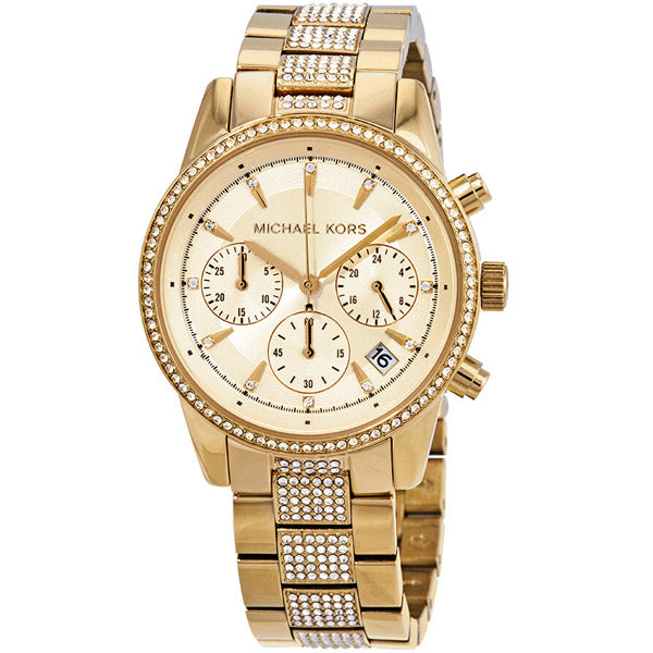 Michael Kors Ritz Gold Stainless Steel Gold Dial Chronograph Quartz Watch for Ladies - MK6484