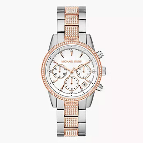 Michael Kors Ritz Two-tone Stainless Steel Silver Dial Chronograph Quartz Watch for Ladies - MK6651