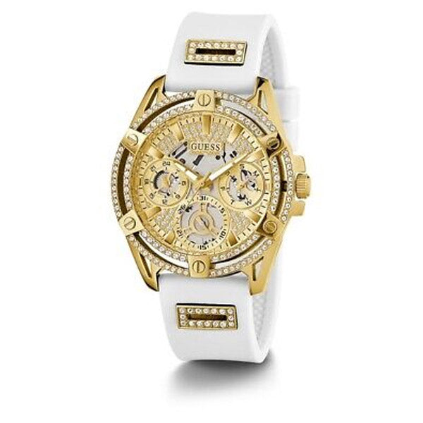 Guess Queen White Silicone Strap Gold Dial Quartz Watch for Ladies - GW0536L2
